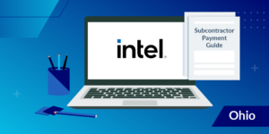 Illustration of laptop with Intel logo and Subcontractor Payment Guide label