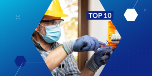 Photo of electrical contractor at work with "Top 10" label