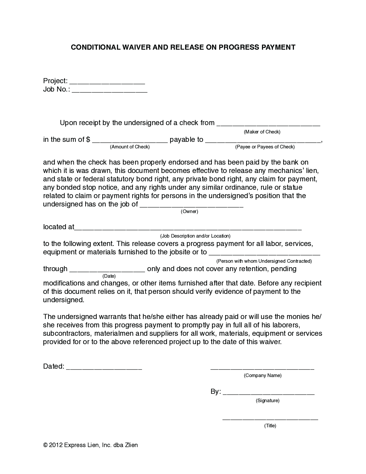 Arizona Partial Conditional Lien Waiver Form - free from