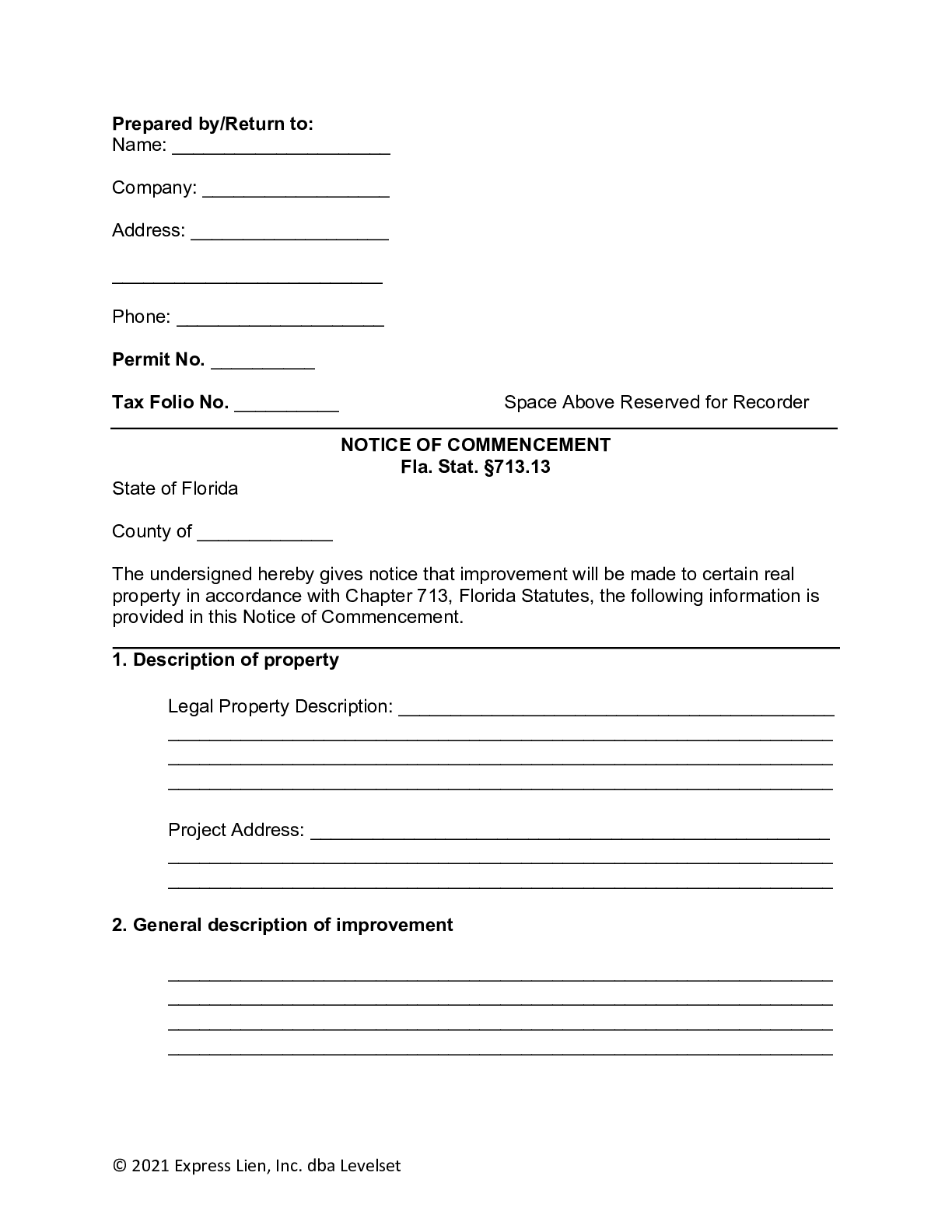 Florida Notice of Commencement Form