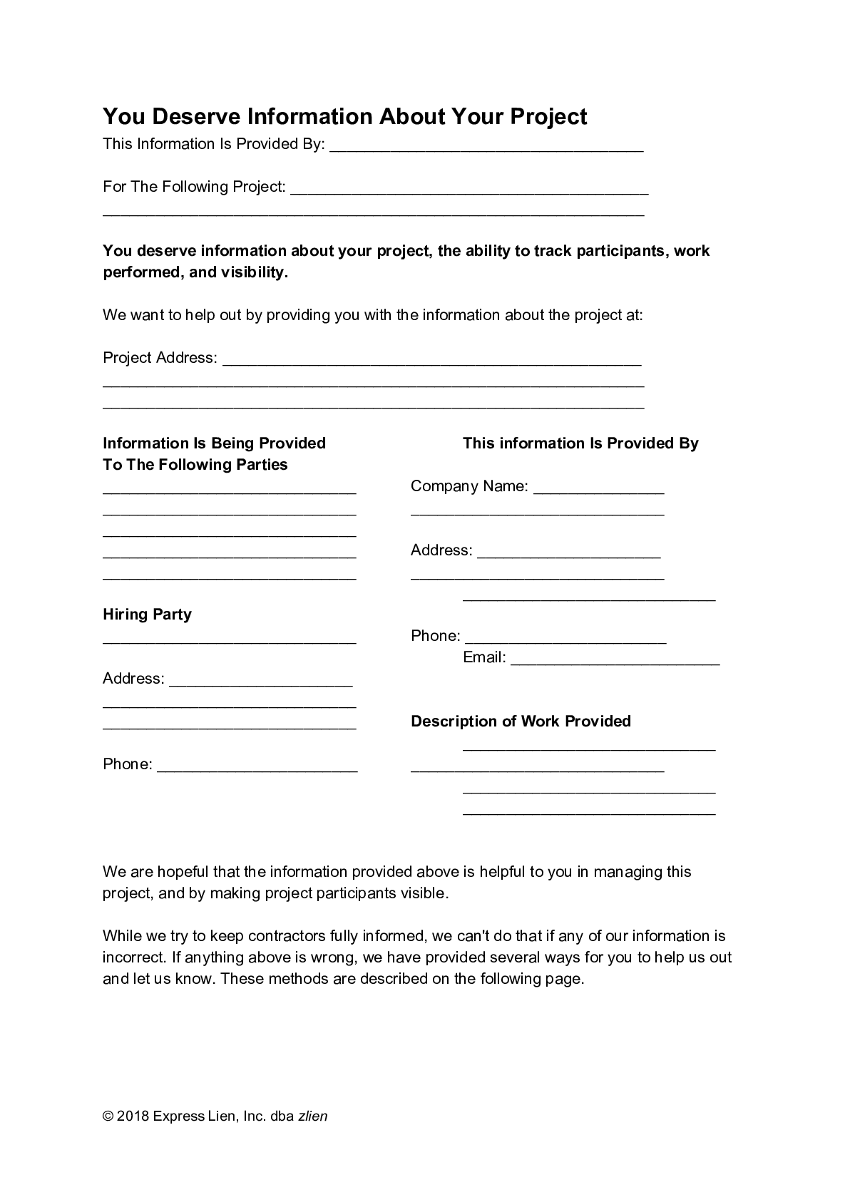 Generic Preliminary Notice Form