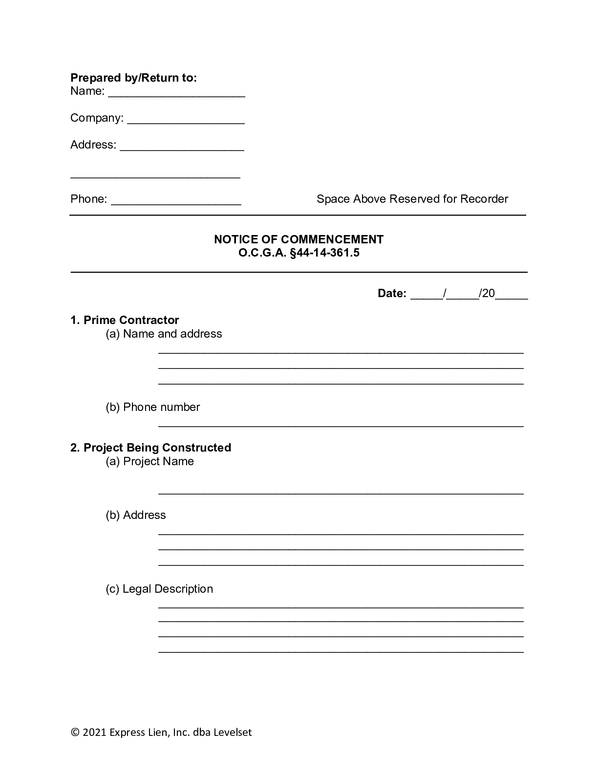 Georgia Notice of Commencement Form - free from