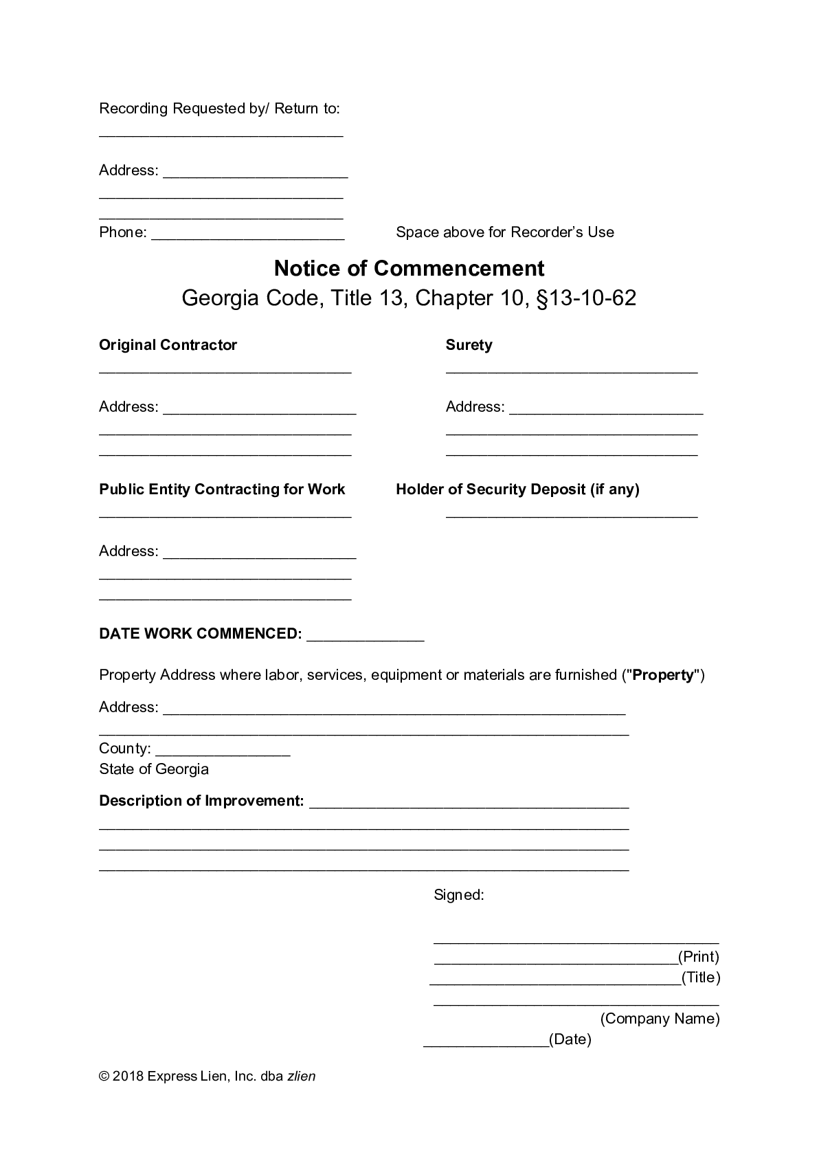 Georgia Notice of Commencement (Public Projects) Form