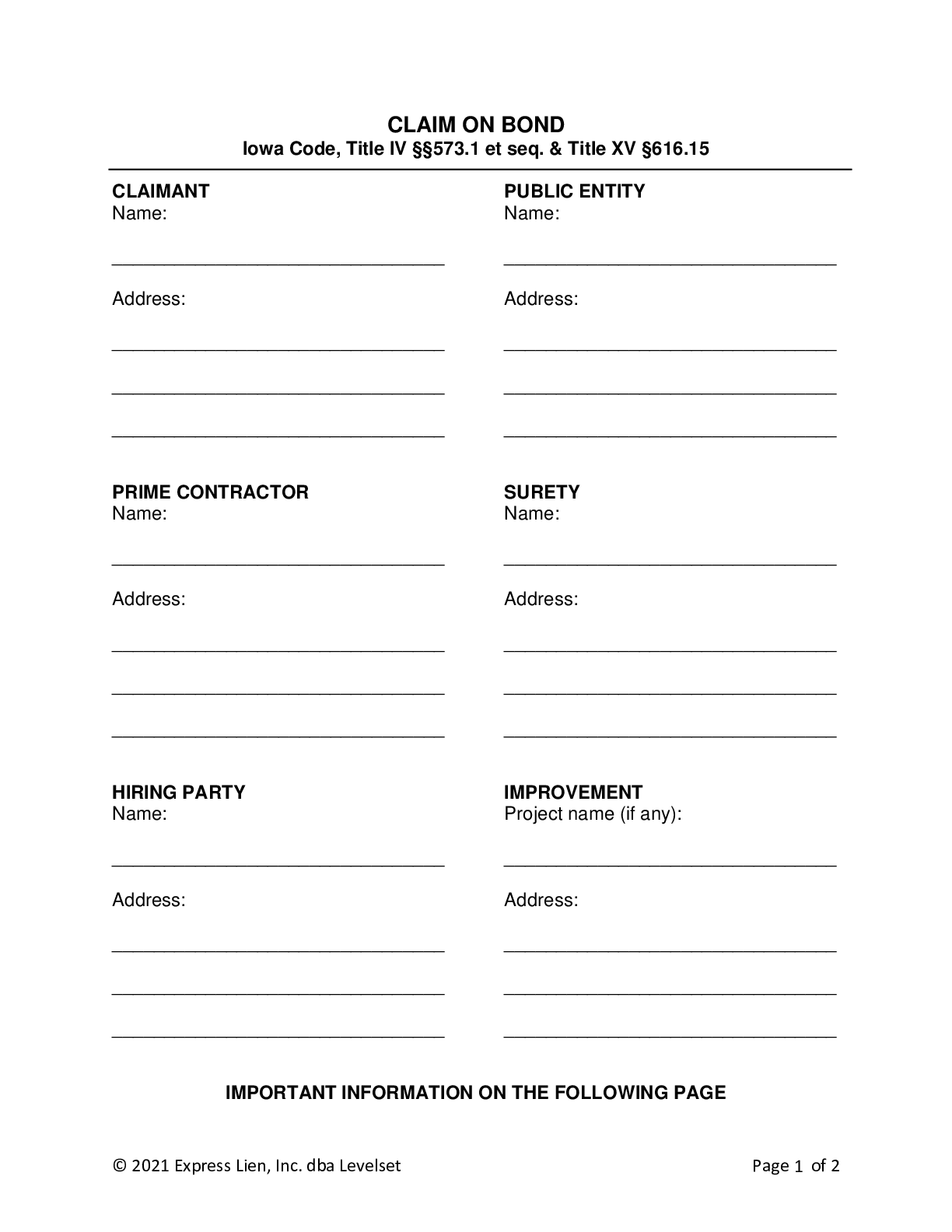 Iowa Bond Claim Form | Free Template Download - free from