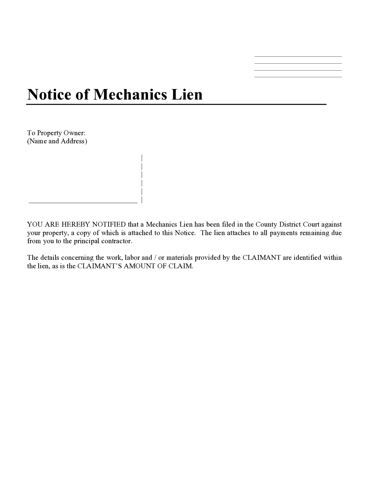 Iowa Notice of Mechanics Lien Form - free from