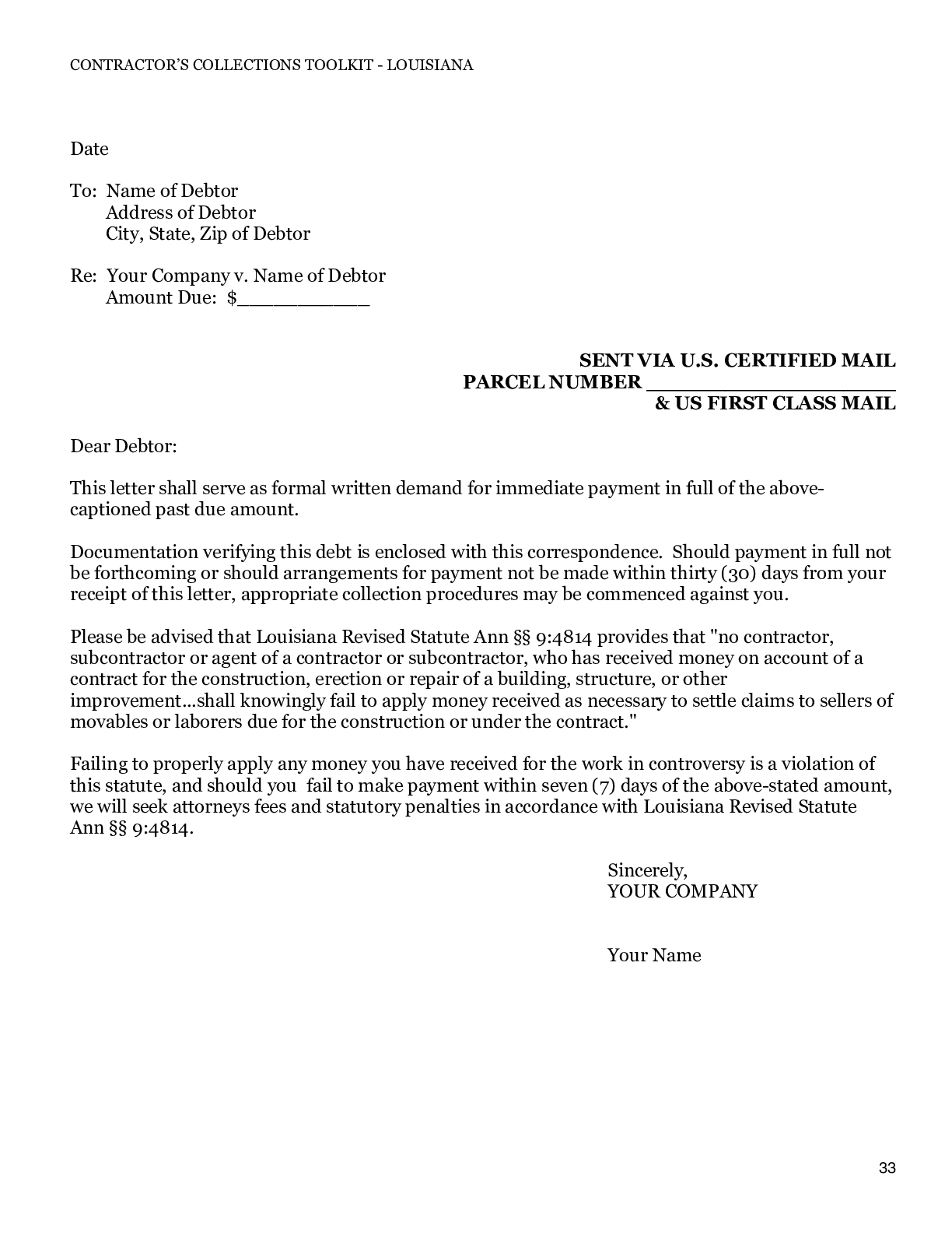 Louisiana Demand Letter on Misapplied Funds – Free Template - free from