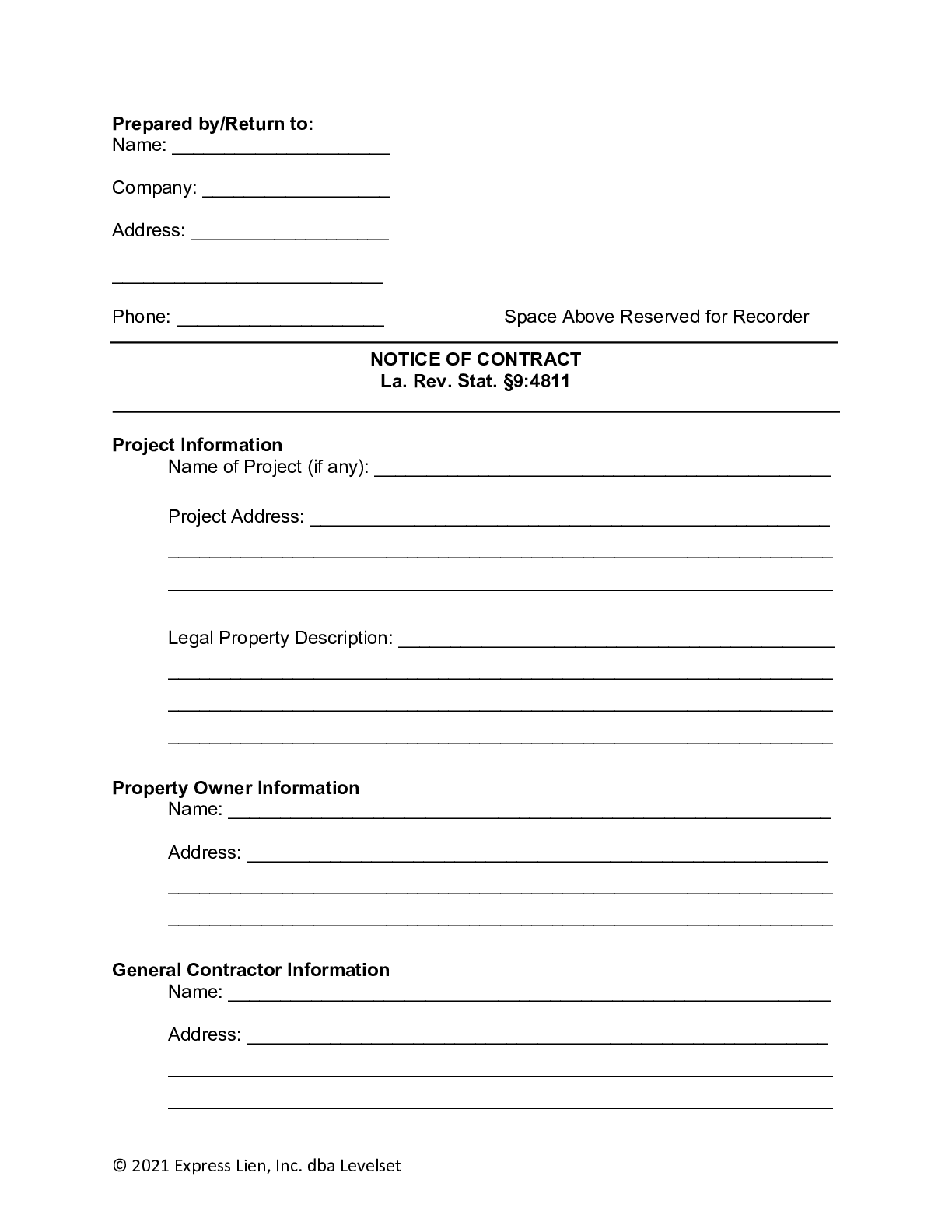 Louisiana Notice of Contract Form - free from