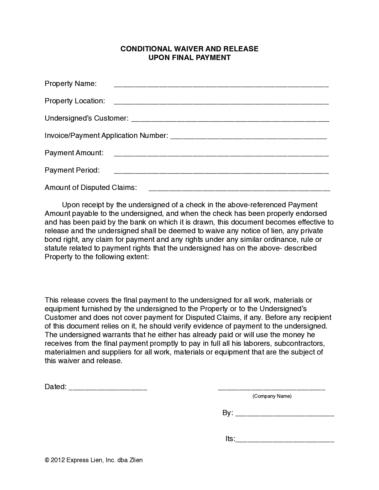 Nevada Final Conditional Lien Waiver Form
