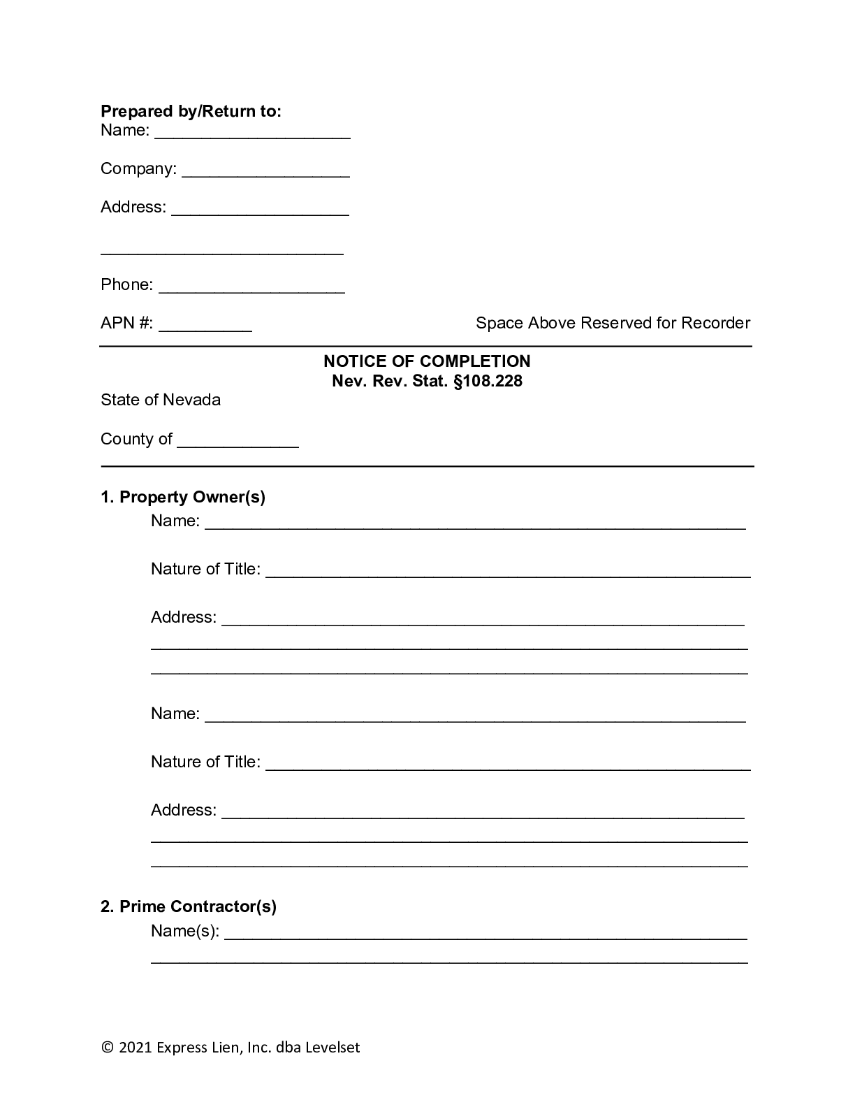 Nevada Notice of Completion Form - free from
