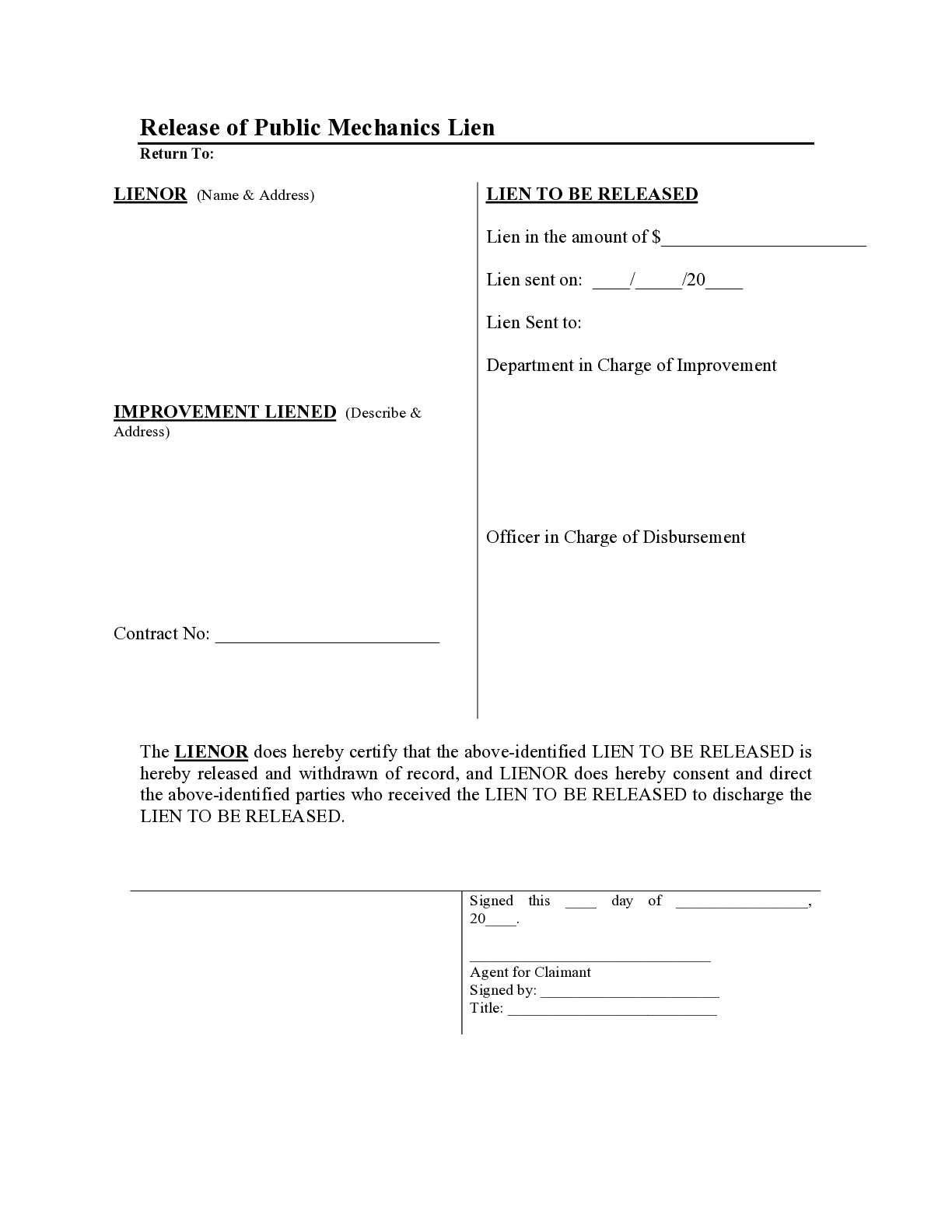 New York Bond Claim Release Form - free from