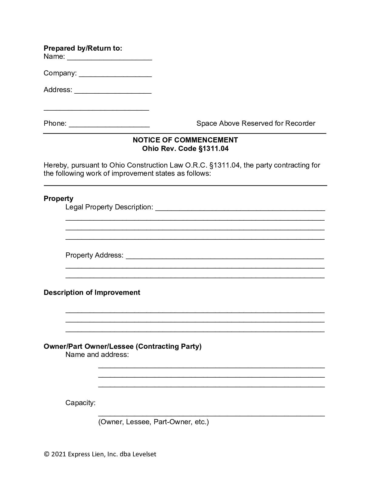 Ohio Notice of Commencement Form - free from
