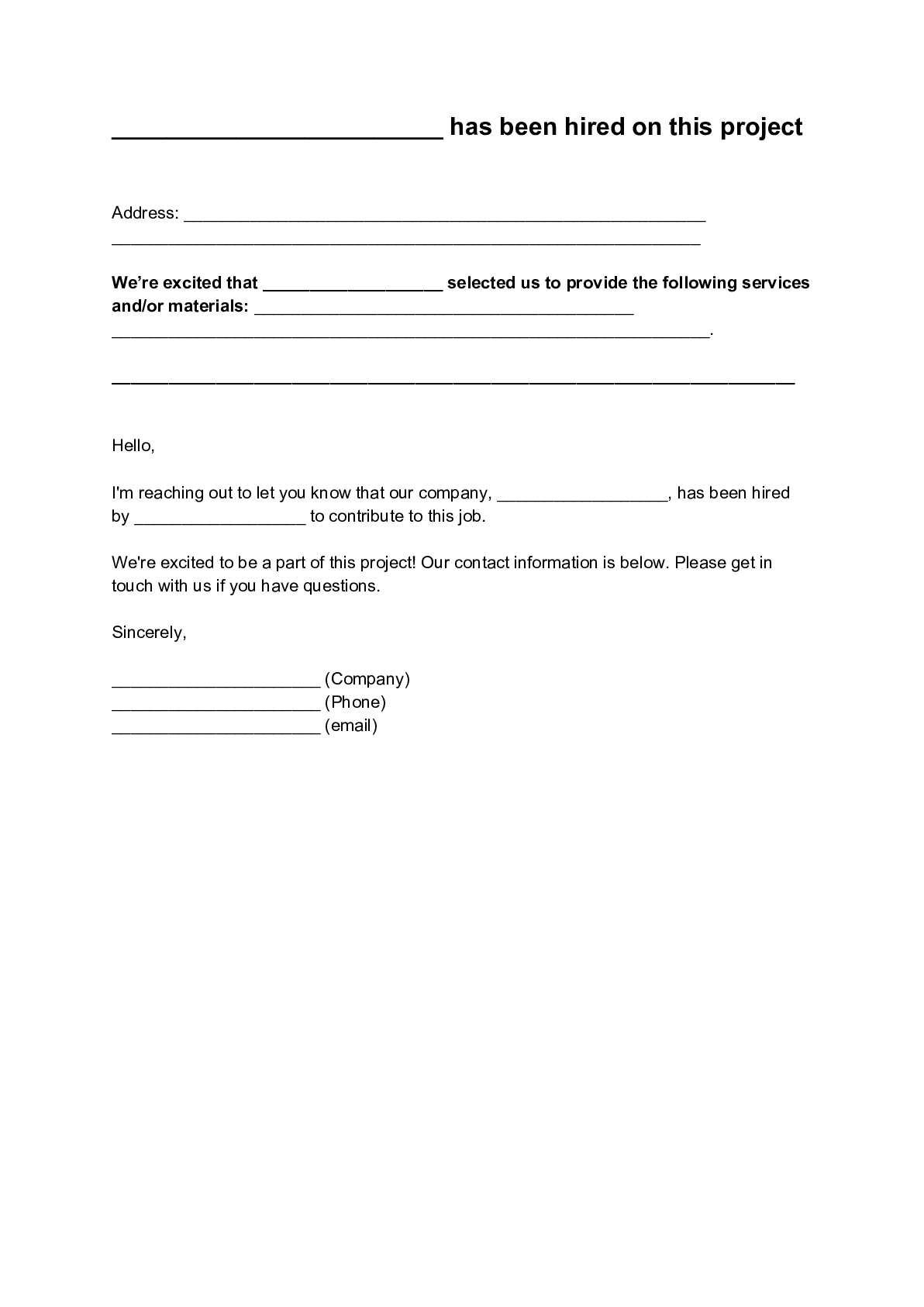 Project Awareness Letter Form - free from