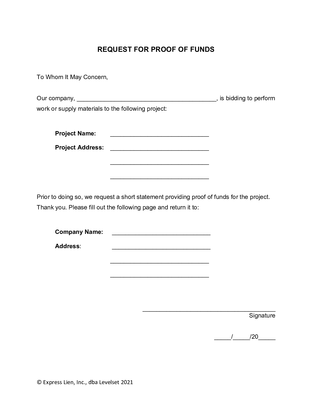 Request for Proof of Funding Letter [Free Template] - free from
