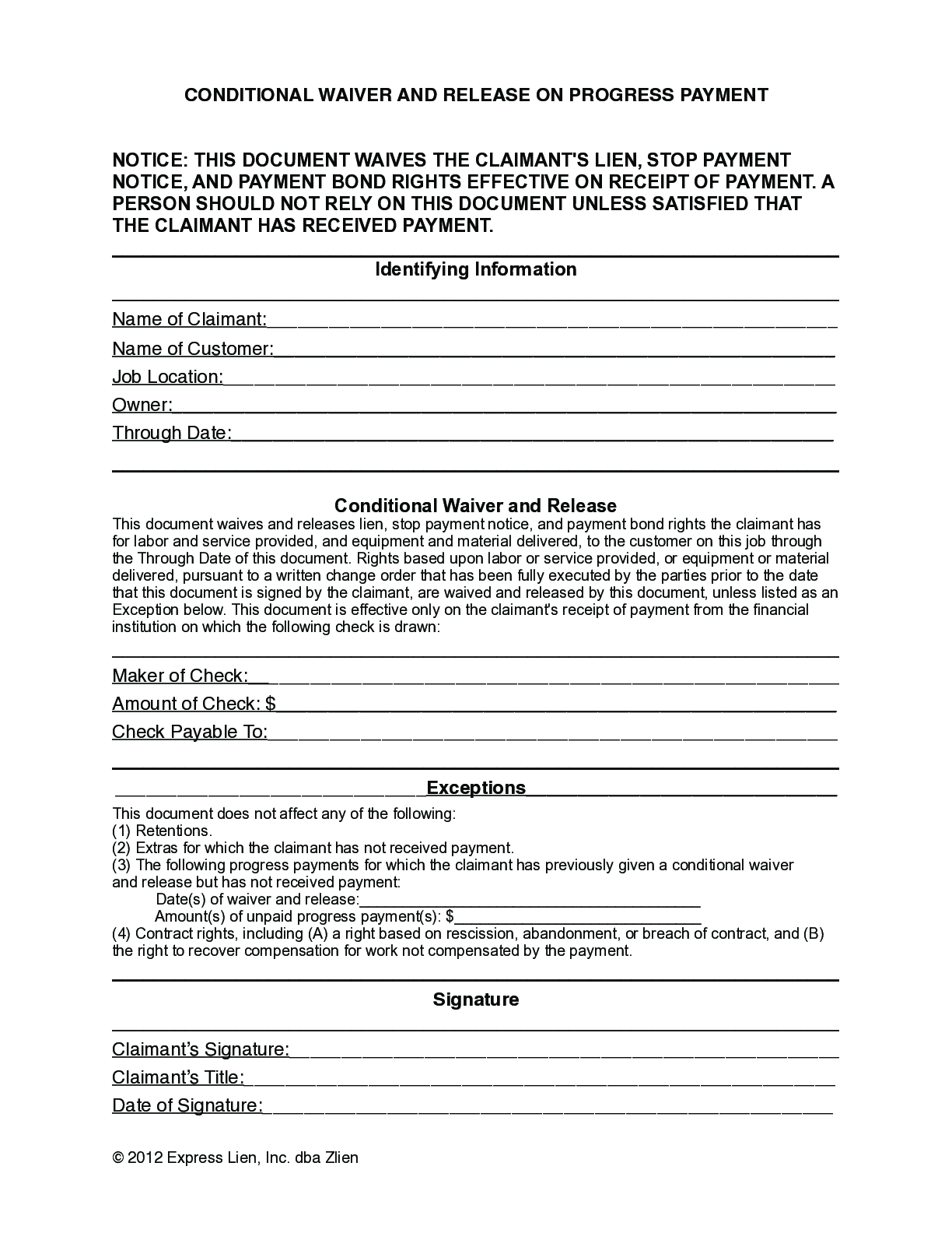 Tennessee Partial Conditional Lien Waiver Form - free from